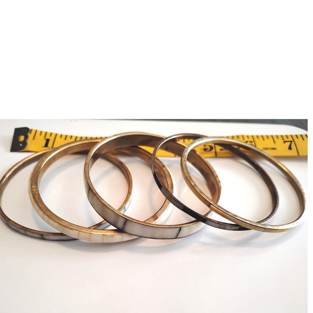 Vintage Mother of Pearl Boho Bangle Stack 5 Pc Bracelet Coquette Peasant y2k - Picture 5 of 5